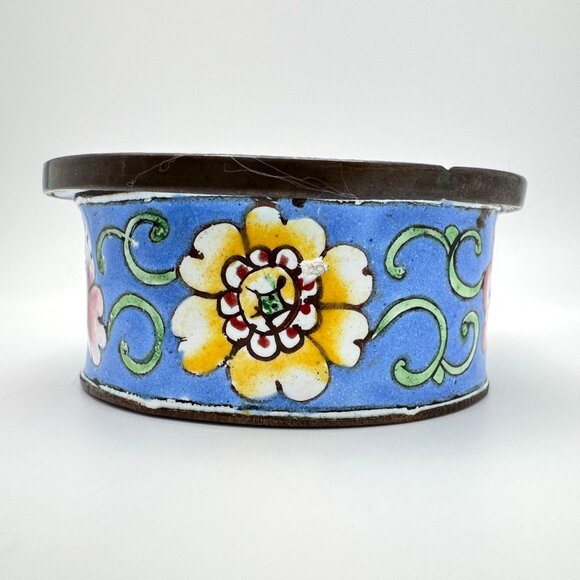 Vintage Chinese Canton Enameled Trinket Box Butterfly Floral Motif Handcrafted - Picture 8 of 11